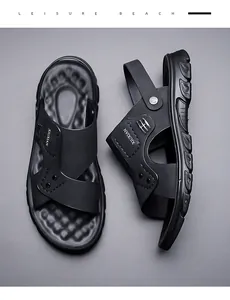 Macro view of men's sandals featuring ergonomic anti-slip footbed and thick rubber sole