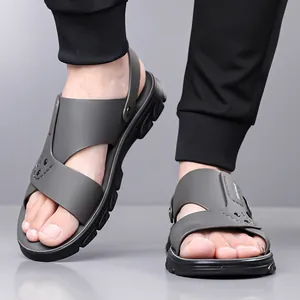 Men's waterproof non-slip summer beach sandals with adjustable heel strap in dark grey