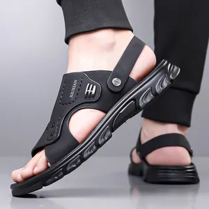Men's versatile black sandals with non-slip rubber soles and adjustable heel straps