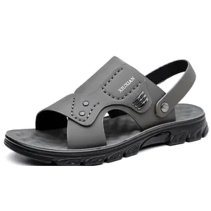 Men's grey waterproof beach sandals with dual-use backstrap and non-slip thick soles