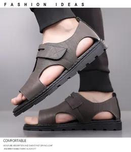 Detailansicht der Herren-Sommer-Römersandalen mit atmungsaktivem Mesh und Klettverschluss