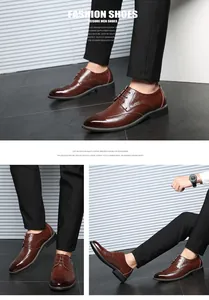 Detail of dark brown leather brogue shoes with classic wingtip perforation patterns