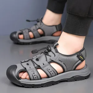 Sandalias de senderismo para hombre con punta cerrada y cordones elásticos ajustables