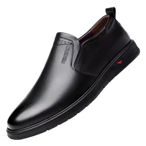 Classic black leather slip-on shoes for men featuring professional business casual design