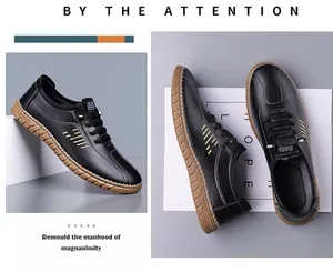 Detail of breathable hollow-out men's leather shoes with durable rubber sole and gold stripes