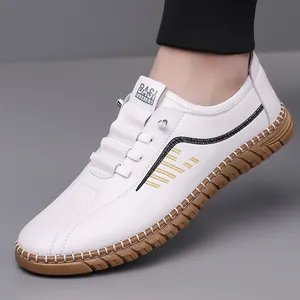 Men's Business Casual Cowhide Leather Loafers Slip On Breathable Hollow Out Flat Shoes Soft Sole Lightweight Driving Shoes