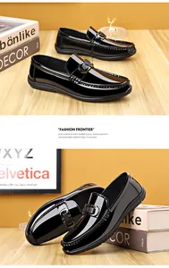 Detailansicht der schwarzen Lackleder-Loafer mit Metallschnalle und rutschfester Gummisohle