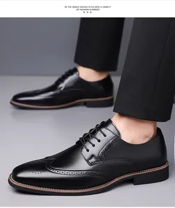 Detailed side view of black wingtip brogue derby shoes with classic perforated detailing