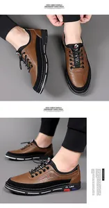 Dettaglio di scarpe in pelle marrone scuro con texture a grana e occhielli in metallo