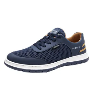 Atmungsaktive Herren Laufschuhe in Dunkelblau mit Mesh-Gewebe und weißer Sohle