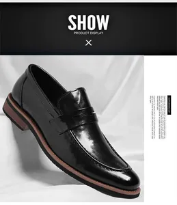 Detailed studio shot of black leather loafer showing the glossy finish and side trim