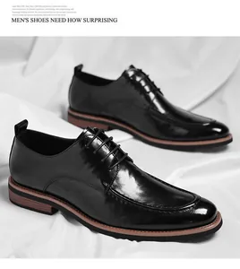 Detalle de zapatos Derby negros brillantes con vira marrón y cierre de cordones de 4 ojales