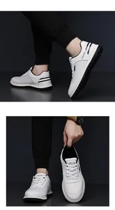 Detail showing white mesh upper and black FASHION stripes on men's sport sneakers