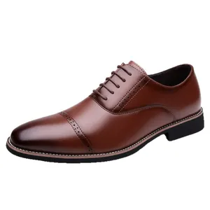 Classic brown Oxford brogue shoes with wingtip perforations and gradient toe for men