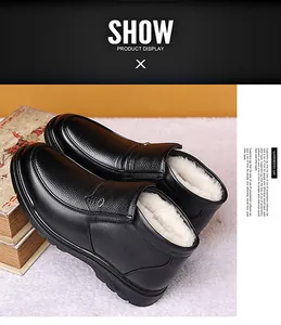 Detail view of winter leather shoes with thick white faux fur lining and lychee texture