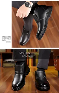 Detail of black lychee grain leather boots for men featuring non-slip thick rubber soles