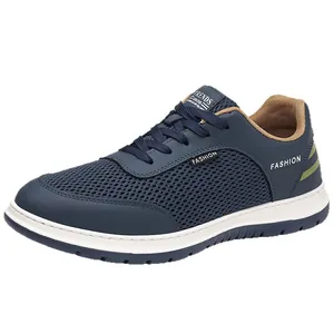 Men's breathable navy mesh sports sneakers with lightweight white soles for summer