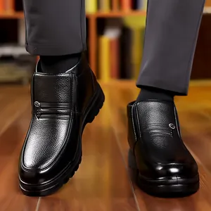 Waterproof warm winter leather boots for men with non-slip thick sole and fur lining