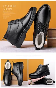 Detail showing plush faux fur lining and non-slip rubber sole of men's winter leather boots
