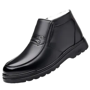 Men's waterproof winter leather boots with warm fleece lining and anti-slip rubber sole