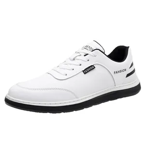Men's fashion white leather sneakers with black accents and non-slip soft soles