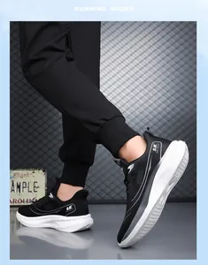 Detailed side view of breathable running sneakers with lightweight non-slip thick soles
