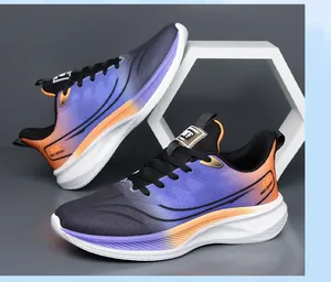 Detailed close-up of the gradient purple breathable mesh and non-slip sole of the sneakers