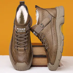 Vintage Herren Lederstiefel in Braun mit warmem Fleecefutter und Gummisohle für Winter