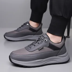 Men's lightweight grey and black sneakers with cushioned thick sole for outdoor leisure