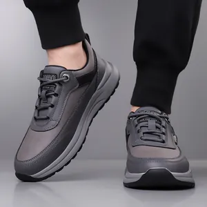 Men's lightweight breathable grey and black sports casual shoes in a side profile view