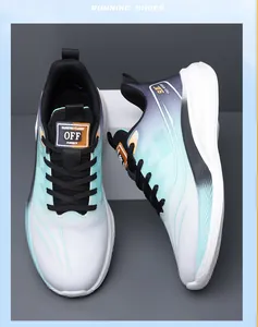 Detail view of breathable gradient mesh running shoes with thick cushioned soles