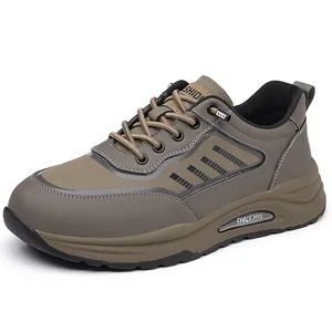 Men's breathable casual sneakers in brown with leather stitching and cushioned thick sole