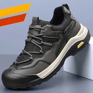 Men's non-slip casual sneakers in dark grey and black with thick cushioned sole