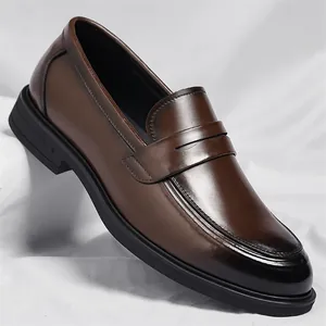 Mocasines Penny para Hombre Estilo Británico Cuero Regenerado Pulido Zapatos de Vestir de Negocios Sin Cordones Boda Oficina Suela de Goma