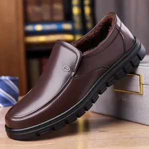 Ανδρικά Δερμάτινα Παπούτσια Business Casual Μικροΐνες Slip-On Loafers Ζεστή Επένδυση Γούνας Χειμερινά Παπούτσια Αντιολισθητική Σόλα Καουτσούκ