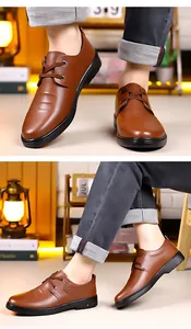Vista dettagliata di scarpe casual da uomo in pelle marrone con accenti decorativi
