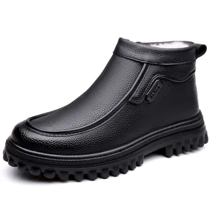 Men's winter high-top warm cotton shoes with thick rubber soles and fleece lining
