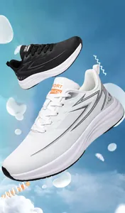 Detail of breathable athletic sneakers with thick EVA sole and mesh fabric texture