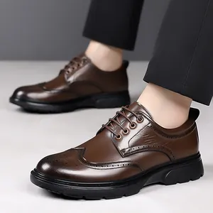 Classic dark brown Brogue oxfords with wingtip carving and thick non-slip rubber soles