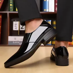 Men Business Formal Leather Shoes British Style Slip-on Wedding Party Loafers Breathable Microfiber Leather White Black