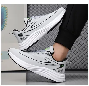 Detail view of grey mesh breathable sport sneakers with durable non-slip soles
