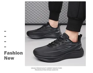 Detail of breathable black mesh upper and thick cushioned sole on men's sport sneakers