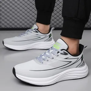 Men's lightweight grey breathable sports sneakers with stylish lightning pattern and thick sole