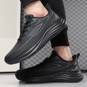 Lightweight breathable black sports shoes for men with thick cushioning and fashion design