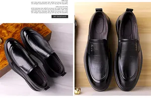 Detail of black men's loafers with crocodile pattern texture and polished finish