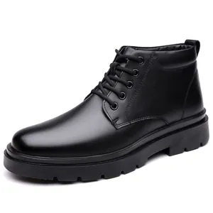 Bottes Martin classiques en cuir noir pour hommes avec semelles épaisses antidérapantes
