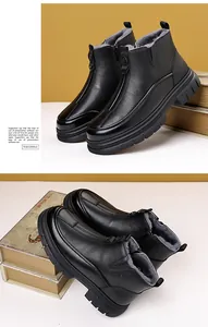 Détail de bottes d'hiver noires pour hommes avec doublure en fourrure et fermeture éclair