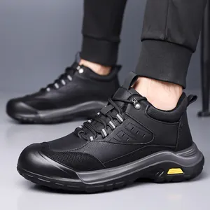 Bottes de randonnée d'hiver noires pour hommes en cuir et mesh pour trekking extérieur