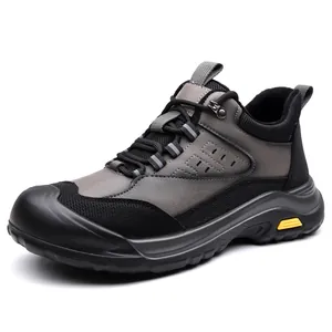 Bottes de randonnée hiver homme en cuir et mesh avec semelles en caoutchouc antidérapantes