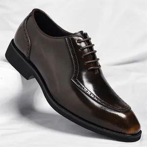 Men's British Style Business Dress Shoes Regenerated Leather Patent Brogue Perforated Lace Up Square Toe Office Wedding Shoes